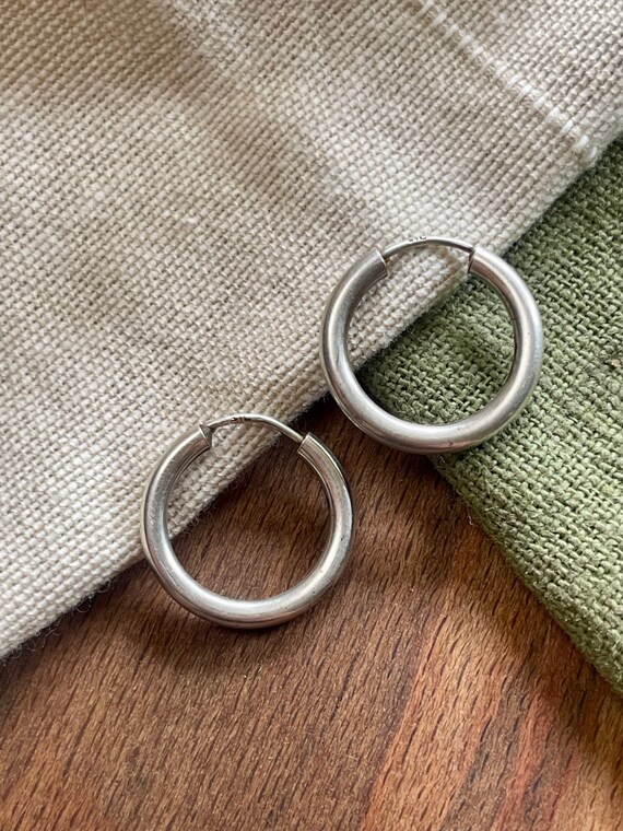 Thick Loop Ring Hoop Earrings Solid Sterling 925 … - image 1