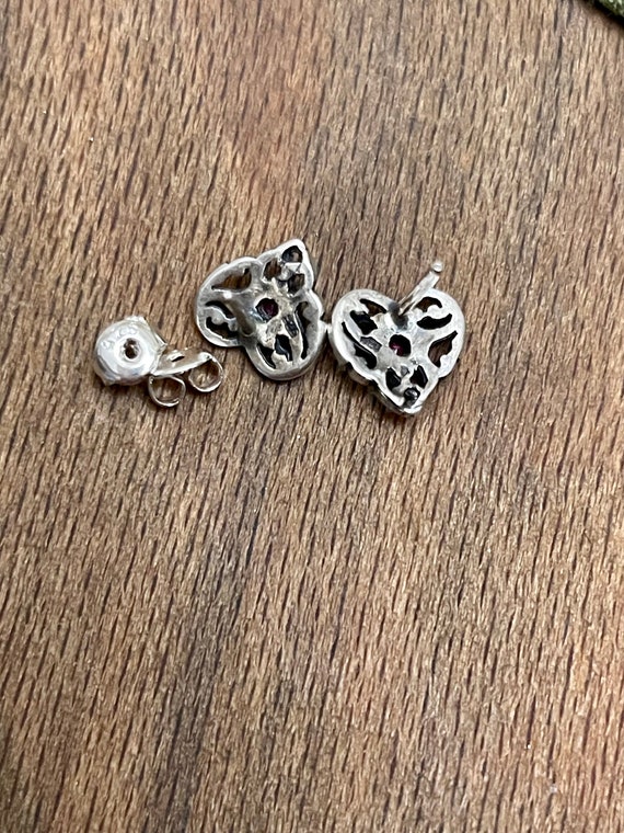 Woven Heart Red Ruby Earrings Solid Sterling 925 … - image 4