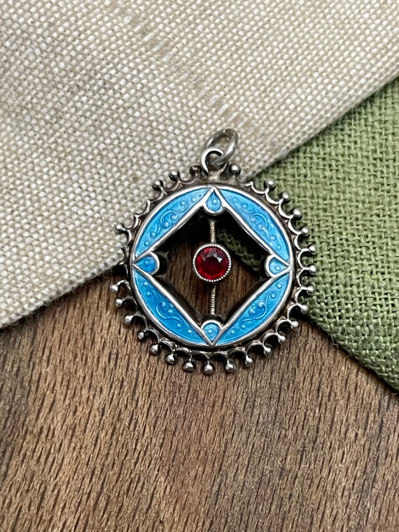 Russian Enamel Ruby Pendant Solid Sterling 800 Si… - image 1
