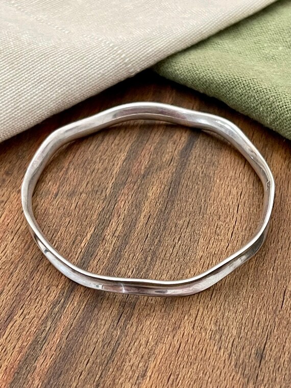 Wave Pattern Torque Bangle Bracelet Solid Sterlin… - image 2