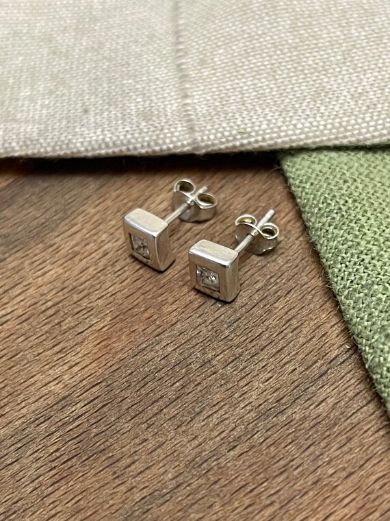 Square Sparkly Earrings Solid Sterling 925 Silver… - image 1