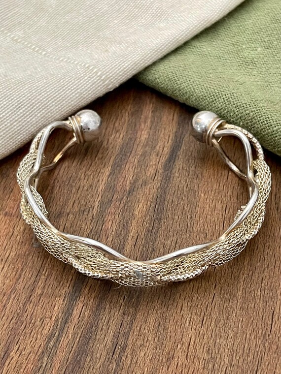 Wave Pattern Torque Bangle Bracelet Solid Sterlin… - image 2