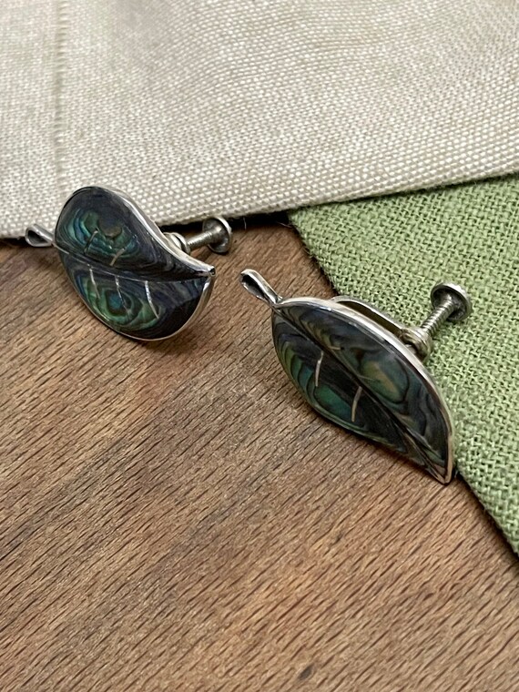 Green Shell Leaf Earrings Solid Sterling 925 Silv… - image 3