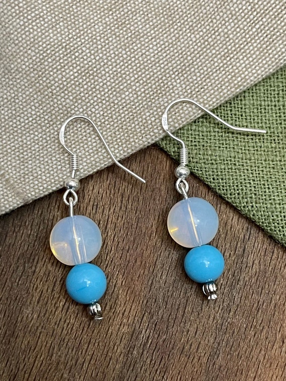 Turquoise Gem Stone Earrings Solid Sterling 925 S… - image 1