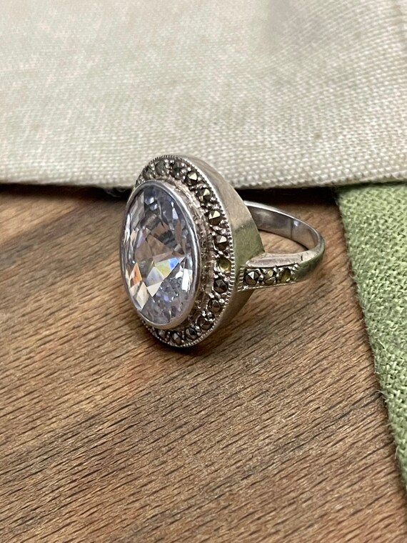 Sparkly Clear Stone Solid Sterling 925 Silver Rin… - image 1