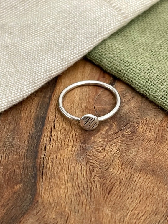 Button Cute Stacking Solid Sterling 925 Silver Ri… - image 1