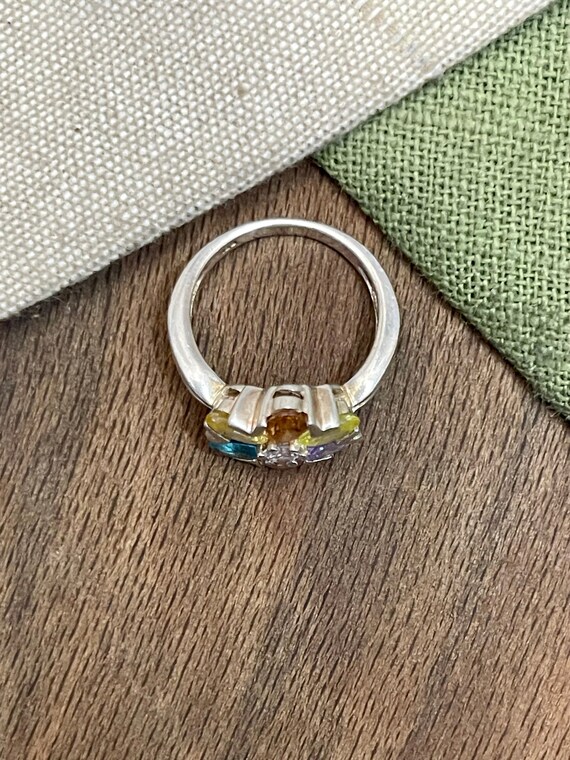 Sparkly Multi Color Solid Sterling 925 Silver Rin… - image 3
