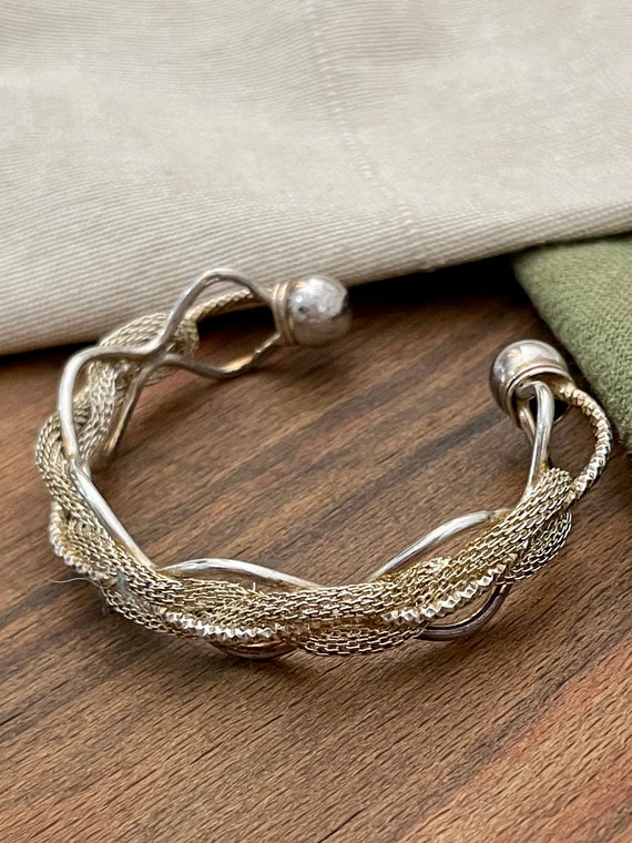 Wave Pattern Torque Bangle Bracelet Solid Sterlin… - image 4