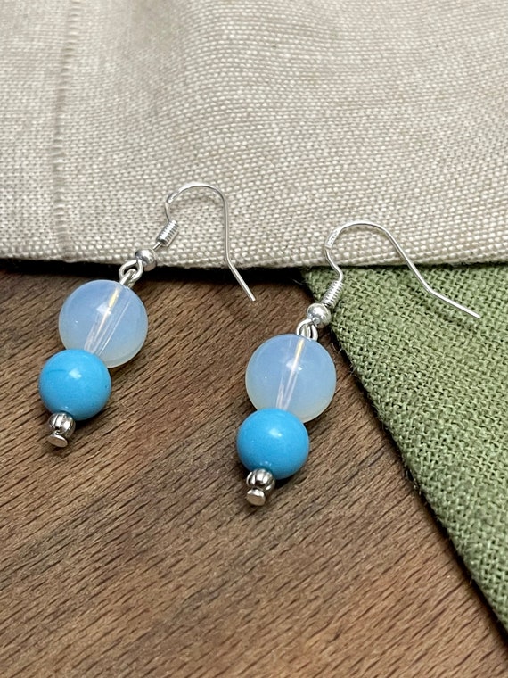 Turquoise Gem Stone Earrings Solid Sterling 925 S… - image 3