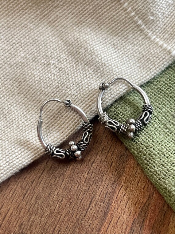 Twisted Loop Ring Hoop Earrings Solid Sterling 92… - image 1