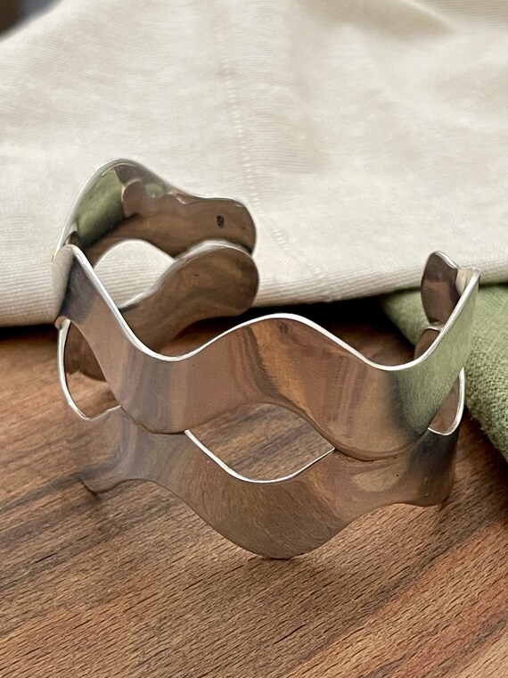 Wave Pattern Torque Bangle Bracelet Solid Sterlin… - image 4