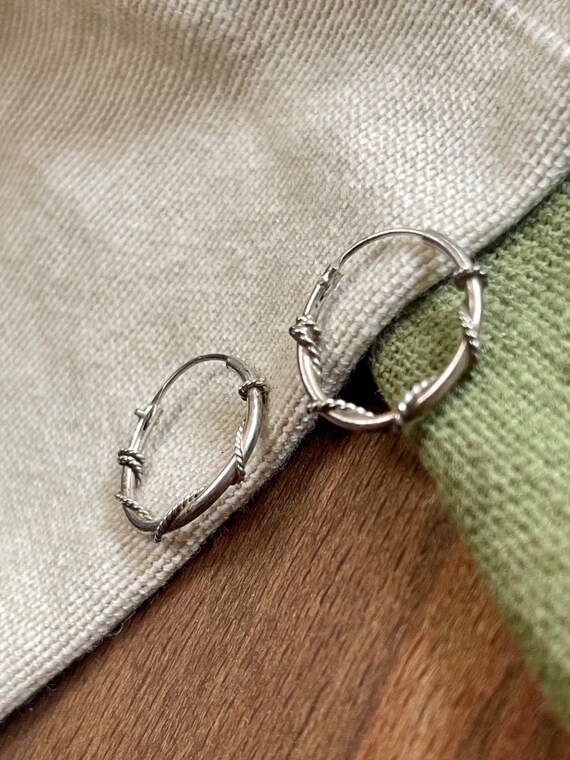 Twisted Loop Ring Hoop Earrings Solid Sterling 92… - image 2