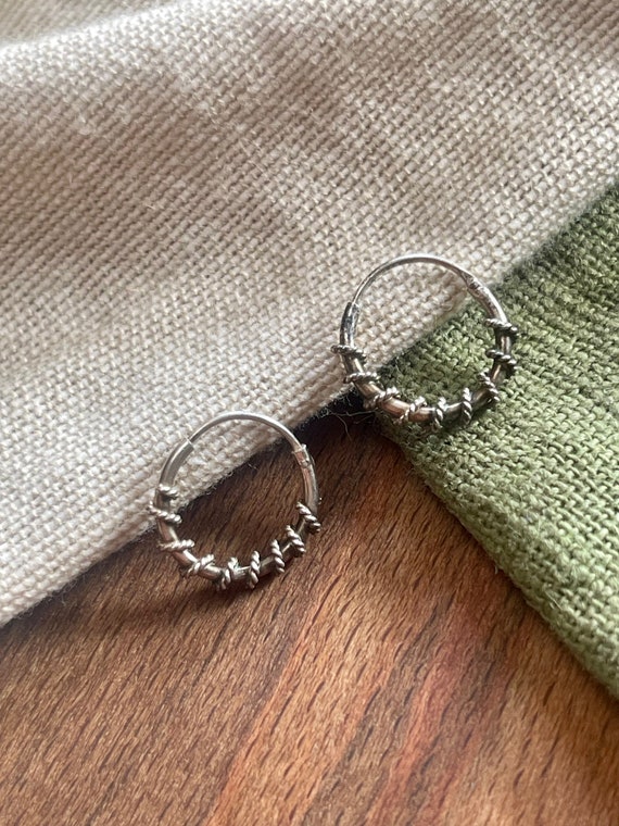 Twisted Loop Ring Hoop Earrings Solid Sterling 92… - image 1