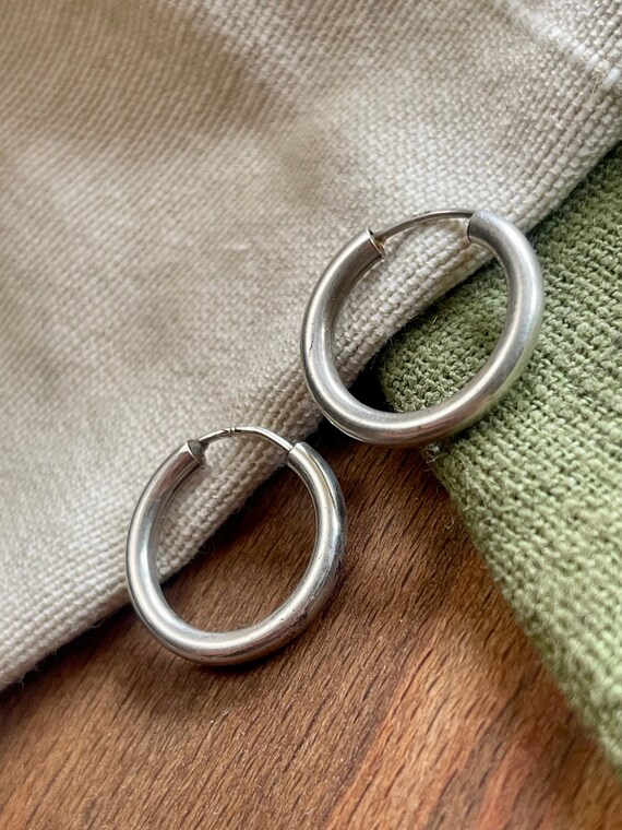 Thick Loop Ring Hoop Earrings Solid Sterling 925 … - image 2