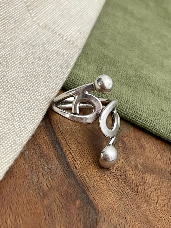 Large Abstract Boho Solid Sterling 925 Silver Rin… - image 1