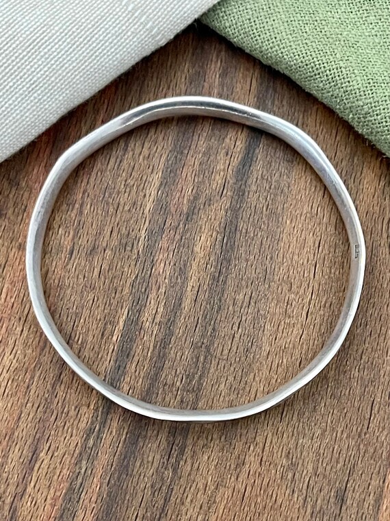 Wave Pattern Torque Bangle Bracelet Solid Sterlin… - image 3