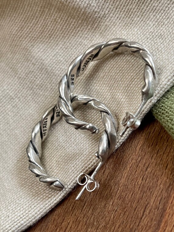 Mexican Loop Ring Hoop Earrings Solid Sterling 92… - image 4