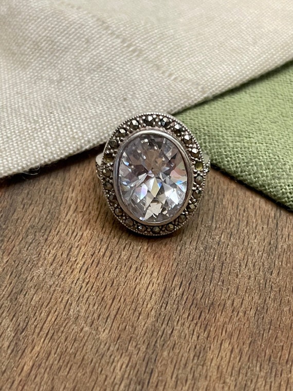 Sparkly Clear Stone Solid Sterling 925 Silver Rin… - image 2