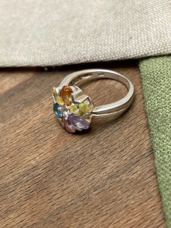 Sparkly Multi Color Solid Sterling 925 Silver Rin… - image 1