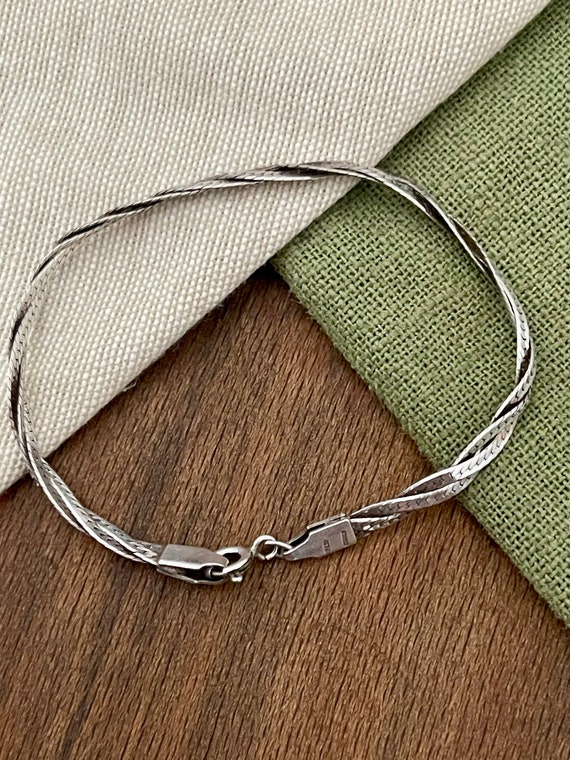 Thin Twisted Flat Snake Link Solid Sterling 925 S… - image 4