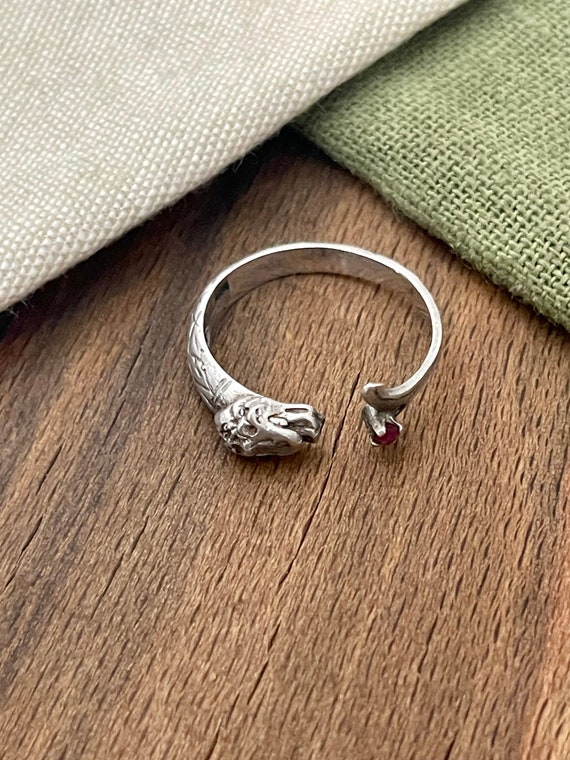 Dragon Head and Red Ruby Solid Sterling 925 Silve… - image 2