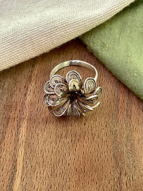 Nice Large Big Flower Solid Sterling 925 Silver R… - image 3