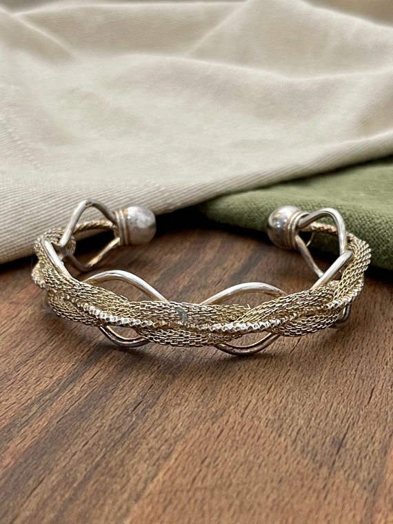 Wave Pattern Torque Bangle Bracelet Solid Sterlin… - image 1