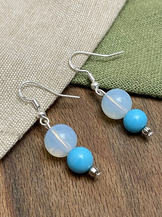 Turquoise Gem Stone Earrings Solid Sterling 925 S… - image 2