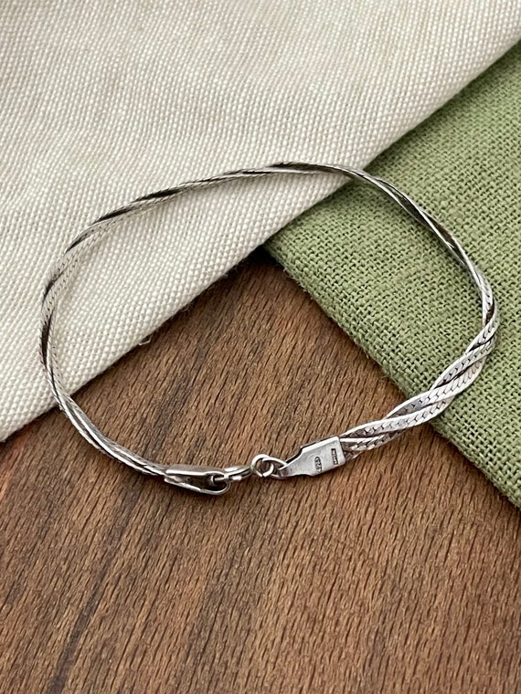 Thin Twisted Flat Snake Link Solid Sterling 925 S… - image 3