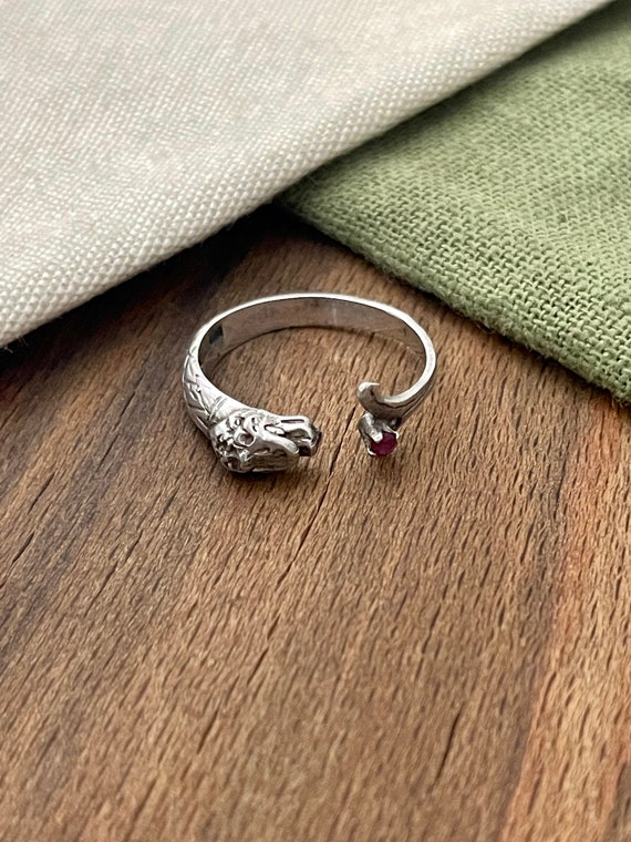 Dragon Head and Red Ruby Solid Sterling 925 Silve… - image 1