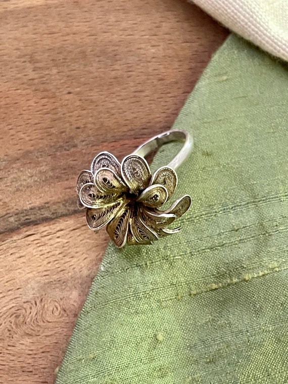 Nice Large Big Flower Solid Sterling 925 Silver R… - image 1