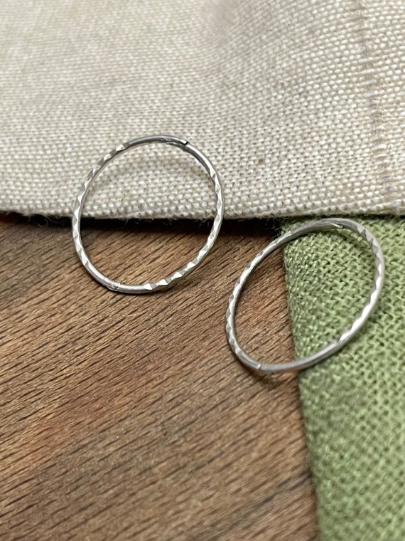 Large Simple Engraved Earrings Solid Sterling 925… - image 2