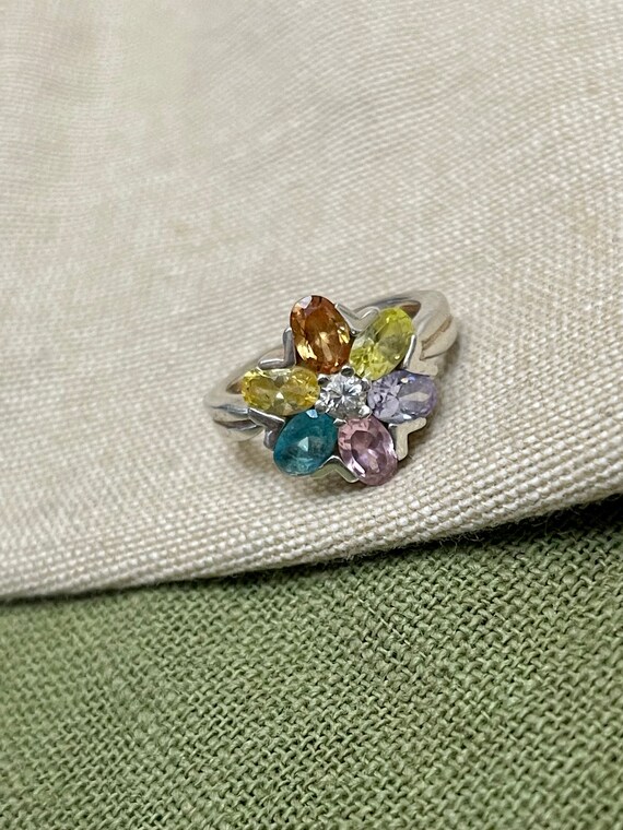 Sparkly Multi Color Solid Sterling 925 Silver Rin… - image 5
