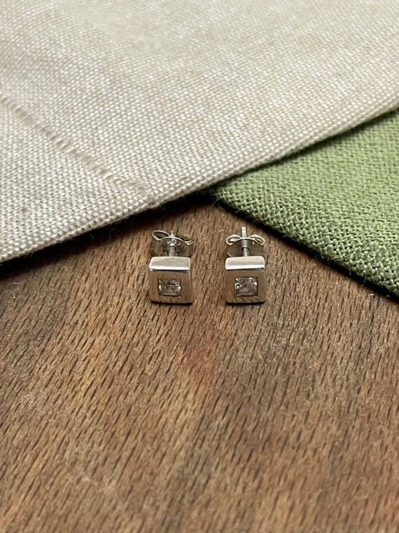 Square Sparkly Earrings Solid Sterling 925 Silver… - image 2
