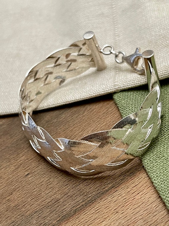 Woven Multi Strand Flat Link Solid Sterling 925 S… - image 3