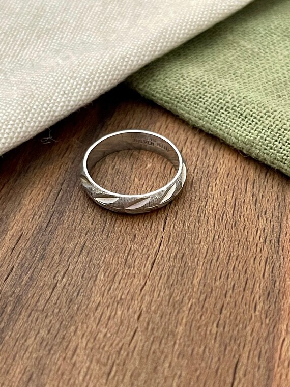 Engraved Wave Leaf Rough Cut Solid Sterling 925 S… - image 1