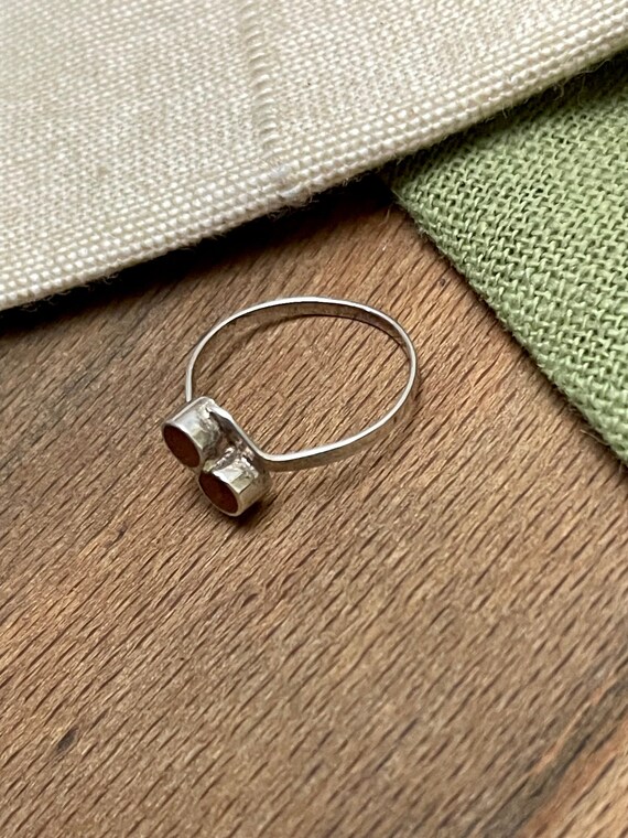 Cute Glass Red Stone Solid Sterling 925 Silver Ri… - image 2