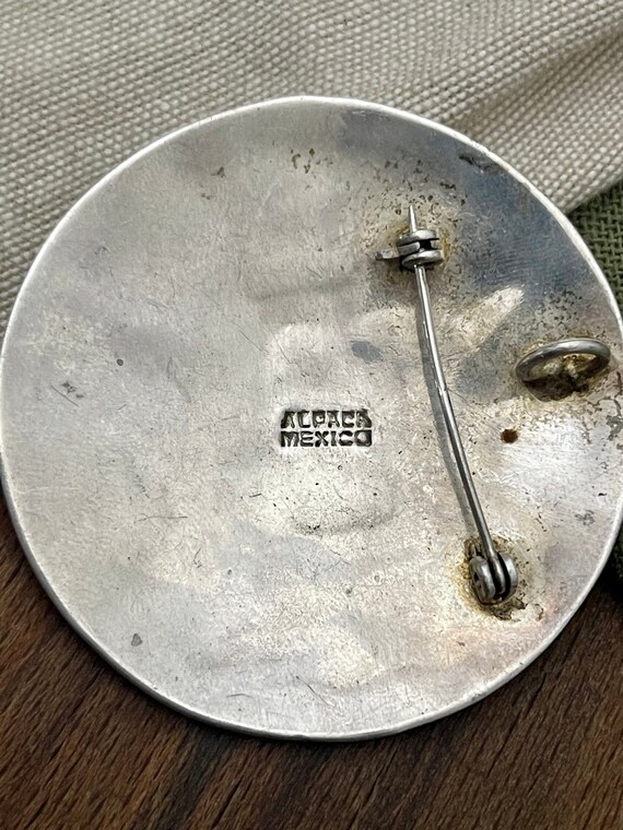 Large Round Mexican Shell Brooch Solid 925 Sterli… - image 4