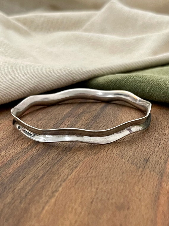Wave Pattern Torque Bangle Bracelet Solid Sterlin… - image 1