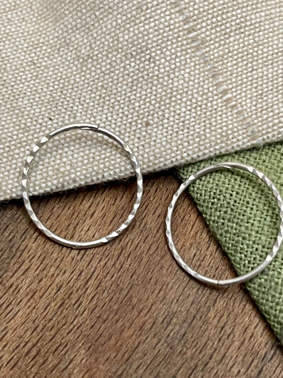 Large Simple Engraved Earrings Solid Sterling 925… - image 3