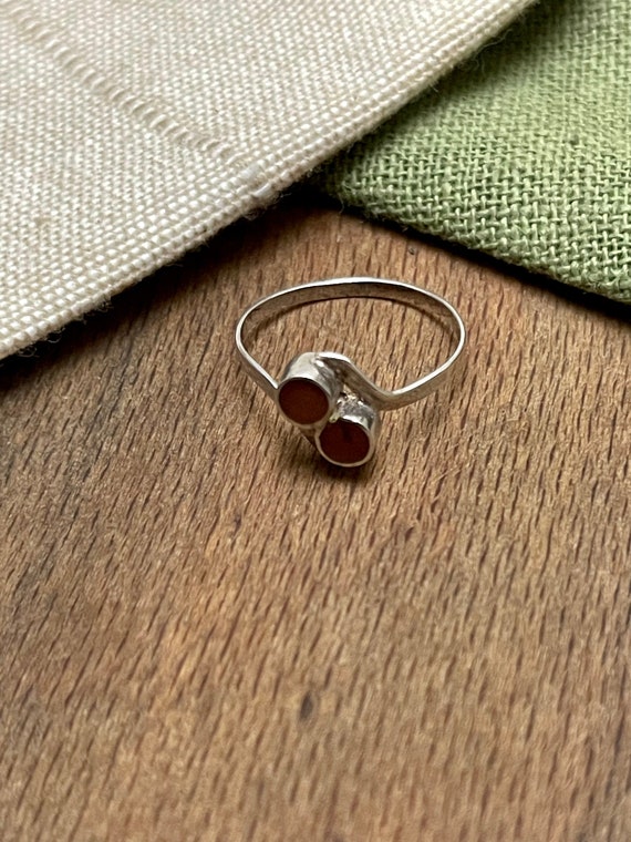 Cute Glass Red Stone Solid Sterling 925 Silver Ri… - image 1