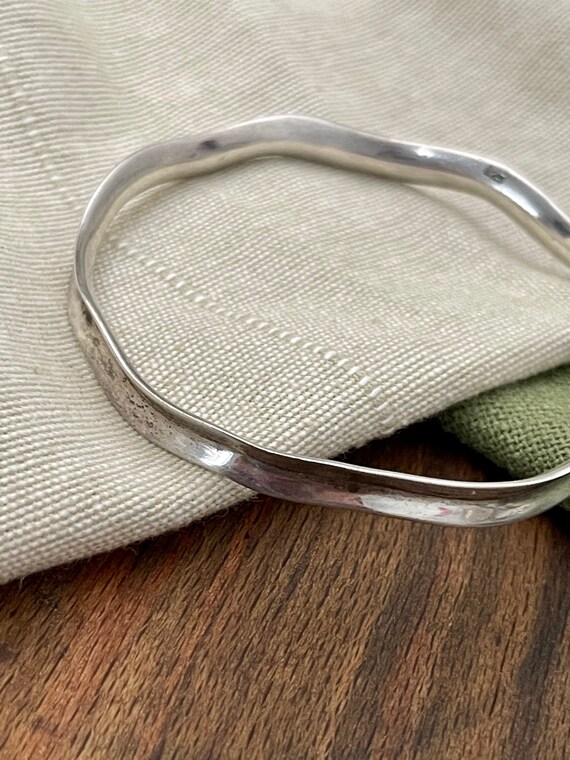 Wave Pattern Torque Bangle Bracelet Solid Sterlin… - image 6