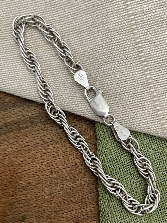 Thick Twisted Rope Solid Sterling 925 Silver Brac… - image 1
