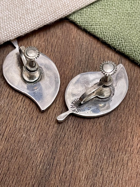 Green Shell Leaf Earrings Solid Sterling 925 Silv… - image 4