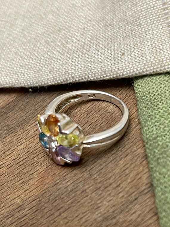 Sparkly Multi Color Solid Sterling 925 Silver Rin… - image 4