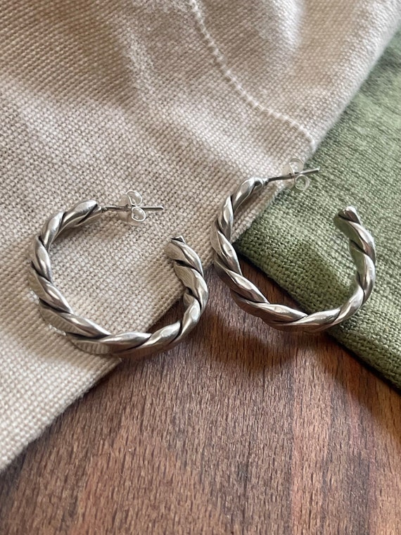 Mexican Loop Ring Hoop Earrings Solid Sterling 92… - image 3