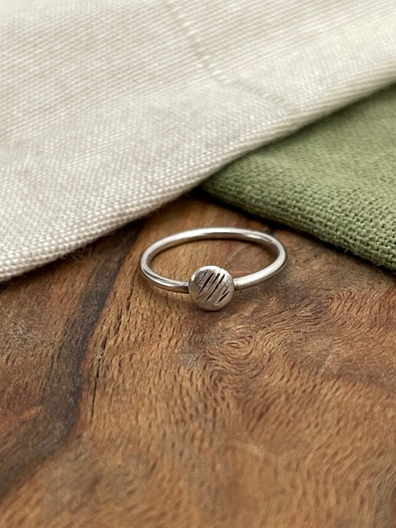 Button Cute Stacking Solid Sterling 925 Silver Ri… - image 2