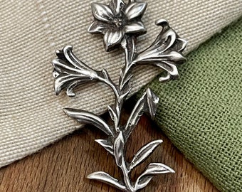 Lovely Big Flower Brooch Pin Solid 925 Sterling Silver Vintage Retro Jewelry