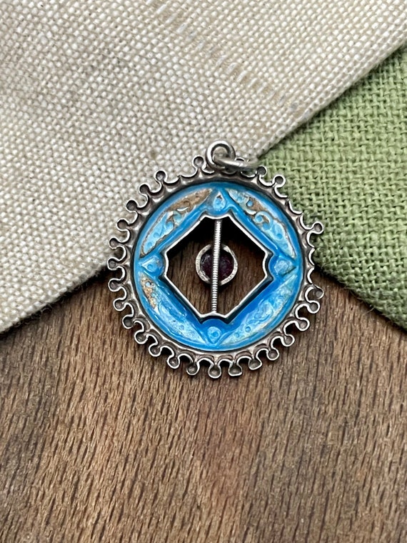 Russian Enamel Ruby Pendant Solid Sterling 800 Si… - image 4