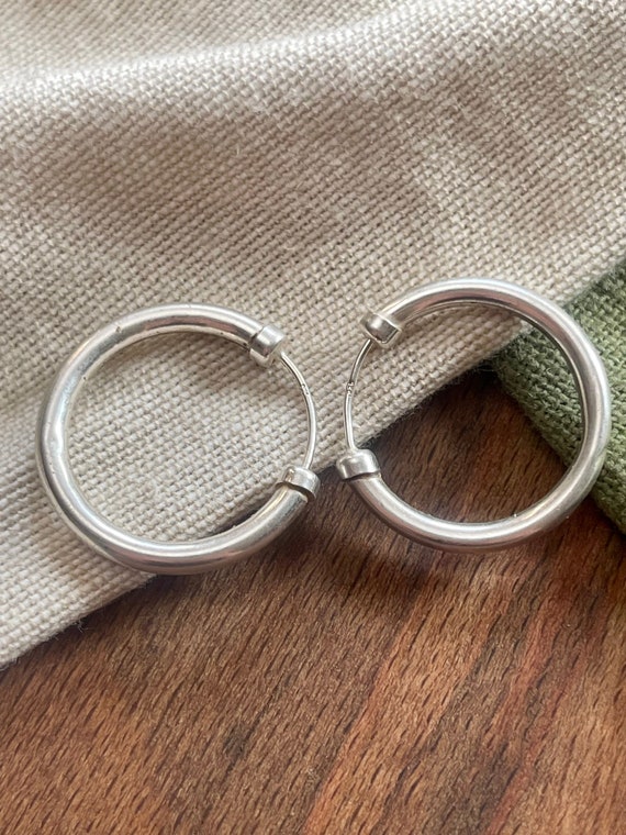 Nice Plain Loop Ring Hoop Earrings Solid Sterling… - image 5
